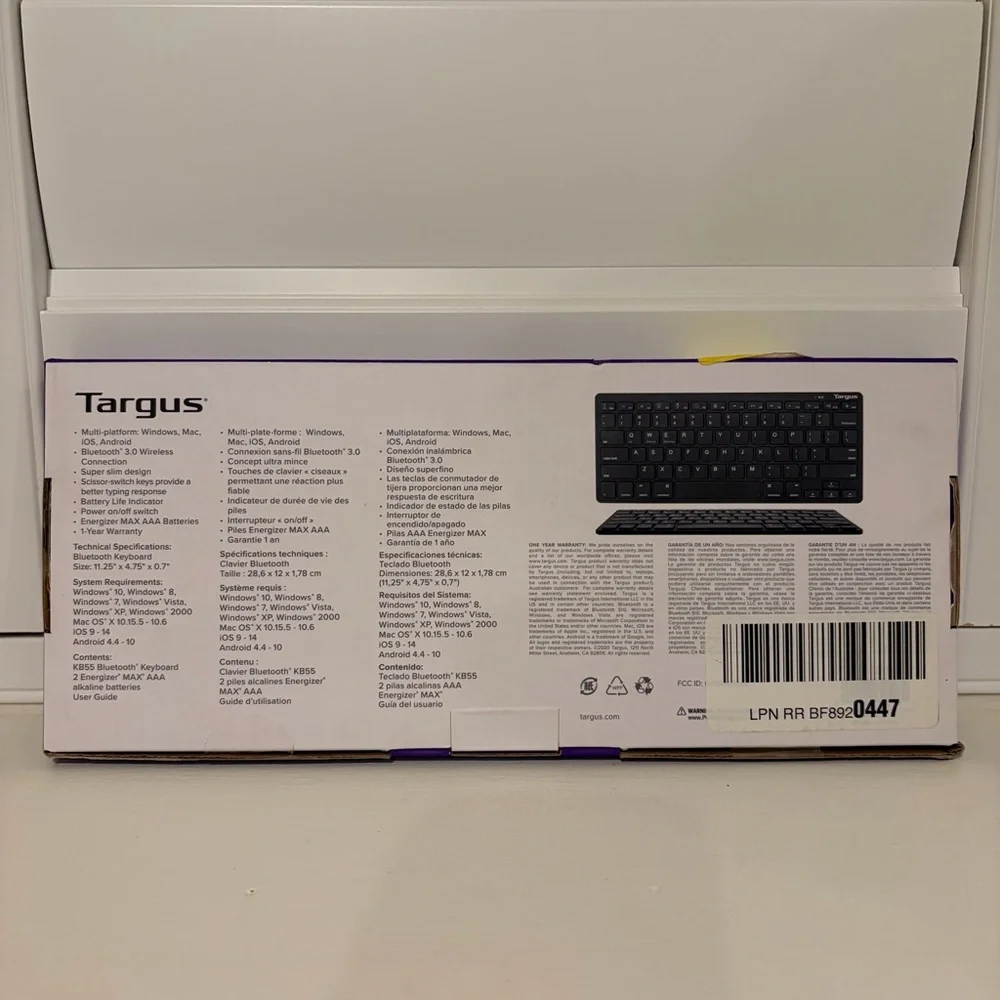 NIB Targus KB55 Multi-Platform Bluetooth Keyboard - Black